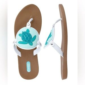 NWT NEW Oka B Solara Tortoise Turtle Medallion Flip Flop Sandals 8 Coastal HTF